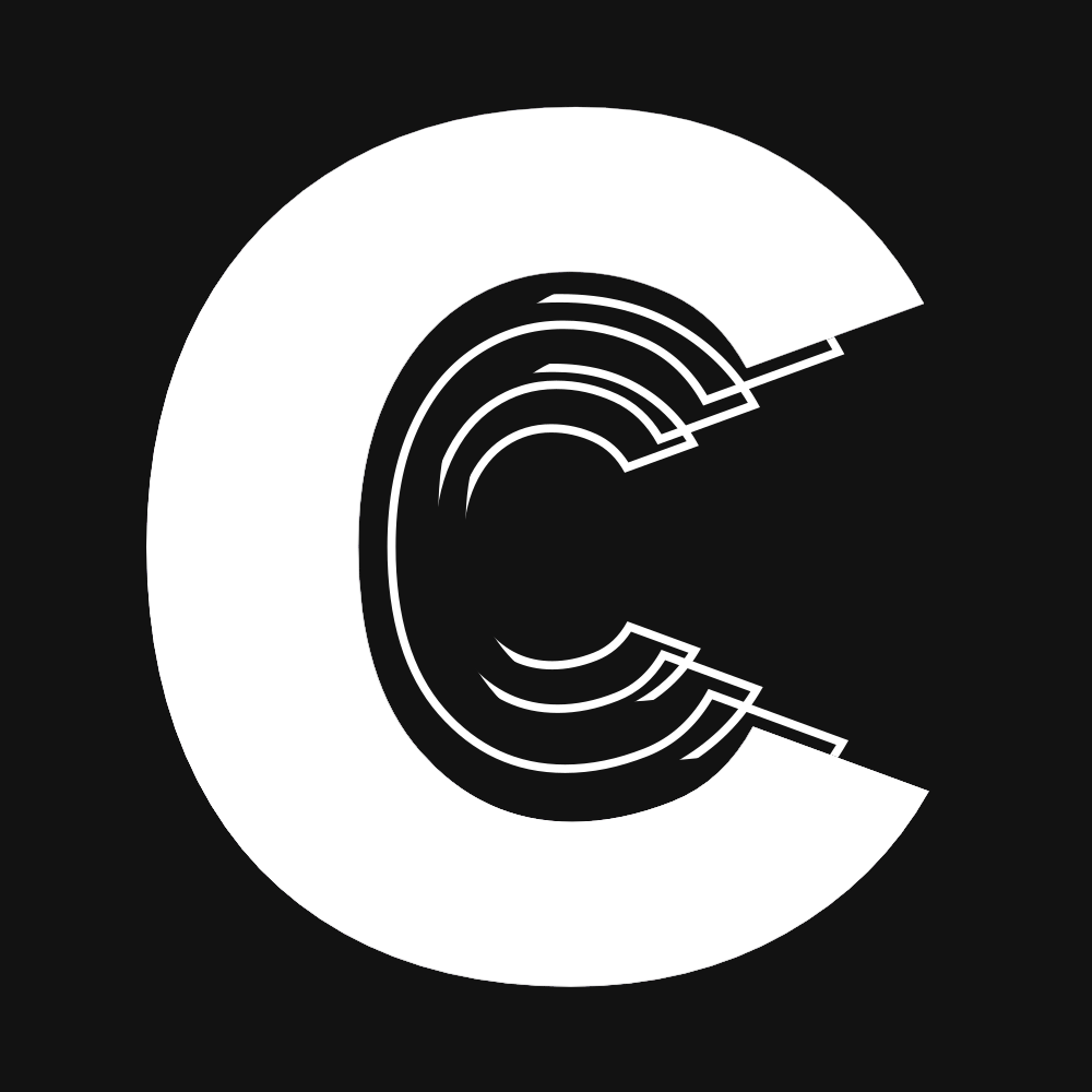 white c letter with a black background